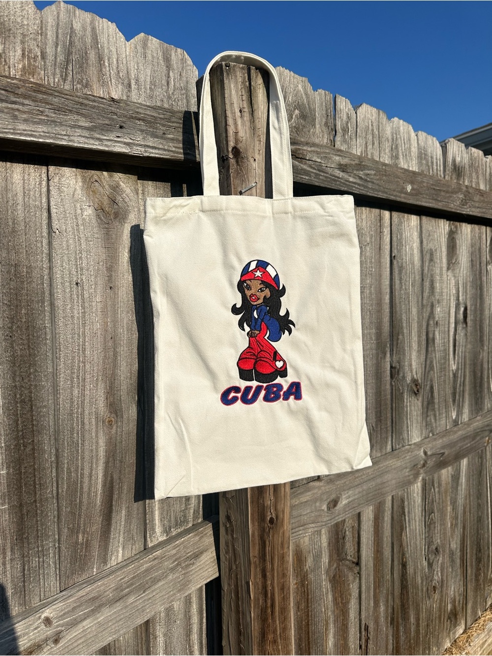 Cuba Embroidered Canvas Tote Bag - Cream